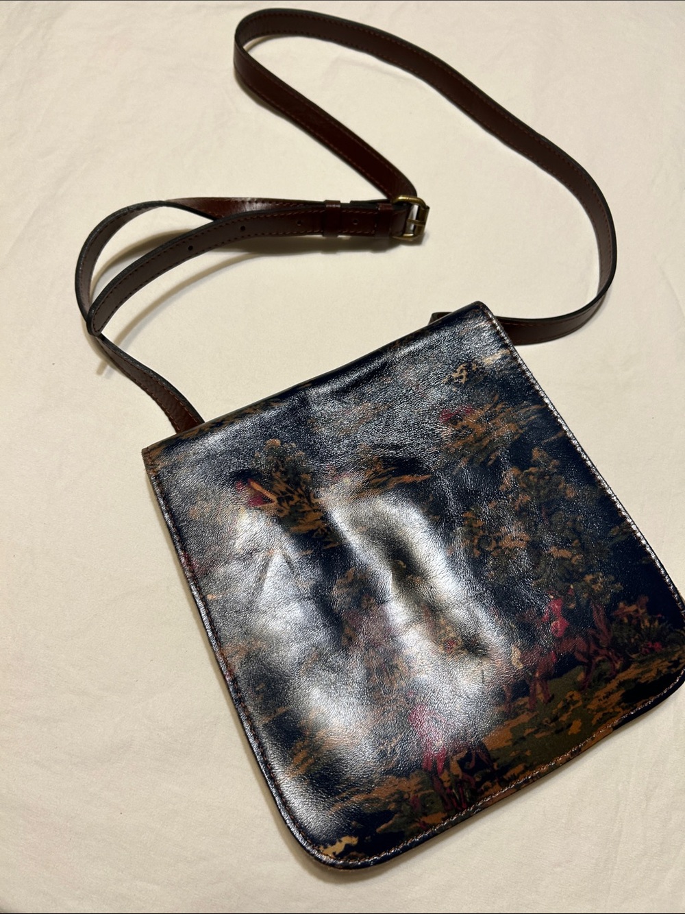 Patricia Nash Dark Brown Floral-Print Leather Crossbody